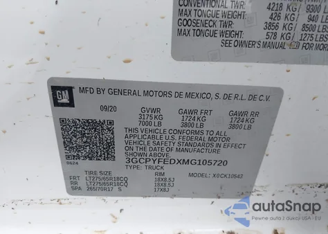 2021 Chevrolet Silverado 1500 4Wd Short Bed Lt Trail Boss z USA, uszkodzony, nr VIN 3GCPYFEDXMG105720